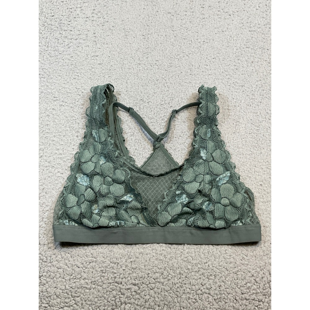 Aerie Bralette Womens Small Sage Green Floral Lace Racerback Adjustable Straps